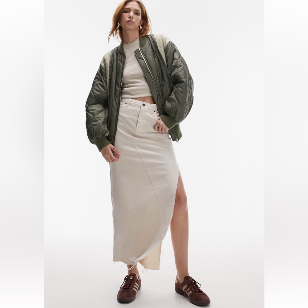Topshop Colorblock Quilted Bomber Jacket